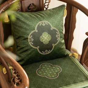 Chinoiserie Dark Green Vintage Short Plush Chair Cushion