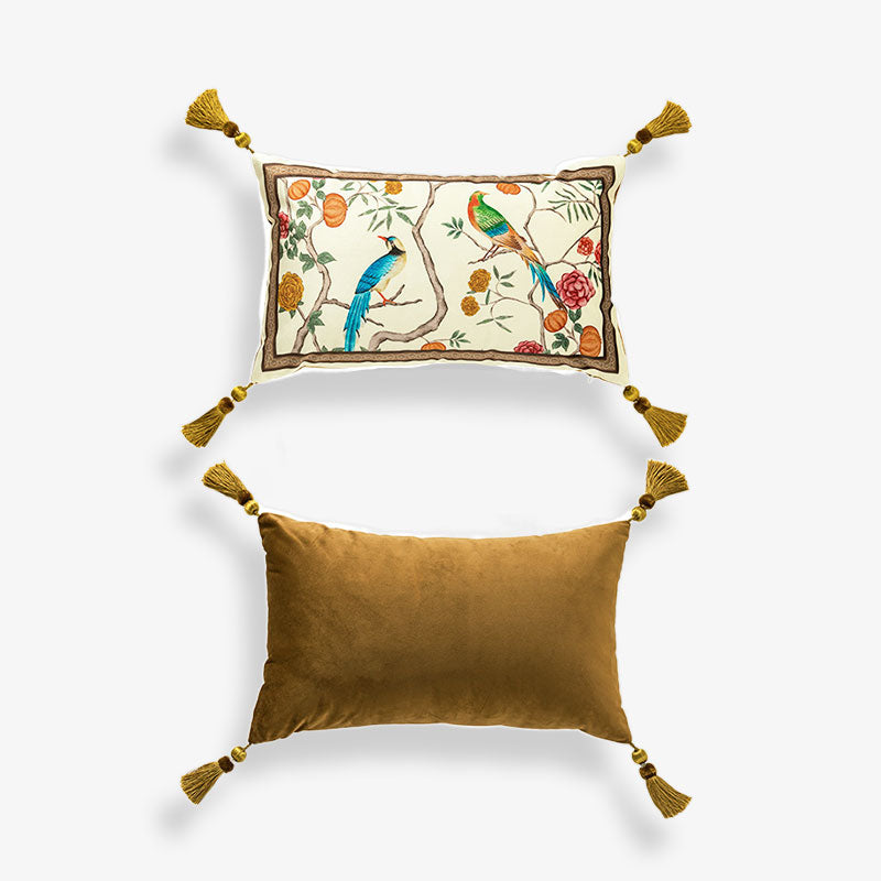 Chinoiserie Orange Persimmon Luxurious Lumbar Pillow