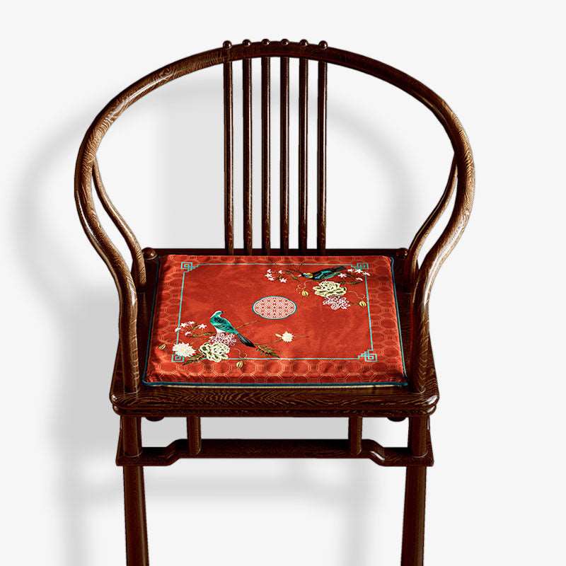 Chinoiserie Palace Red Glaze Festive Wooden Chair Cushion