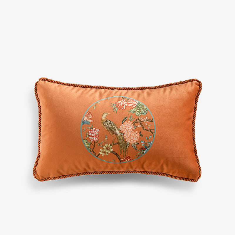 Chinoiserie Mountain Hydrangea Short Plush Lumbar Pillow