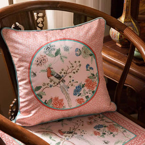 Chinoiserie Pink Spring High-end Wooden Chair Cushion