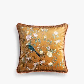 Chinoiserie Original Flowers and Birds Throw Pillow