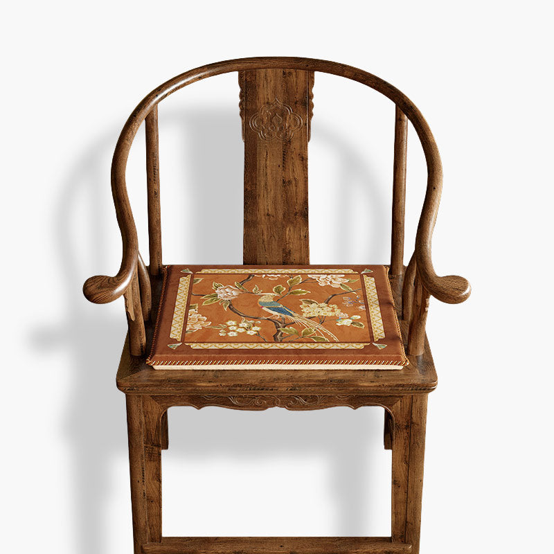 Chinoiserie Orange Chirp High-end Wooden Chair Cushion