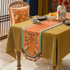 Chinoiserie Orange Mountain Hydrangea Table Runner