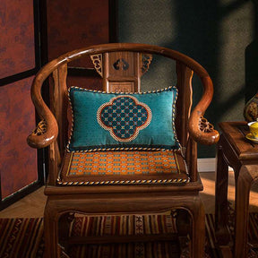 Chinoiserie Blue-Orange Classic Short Plush Chair Cushion