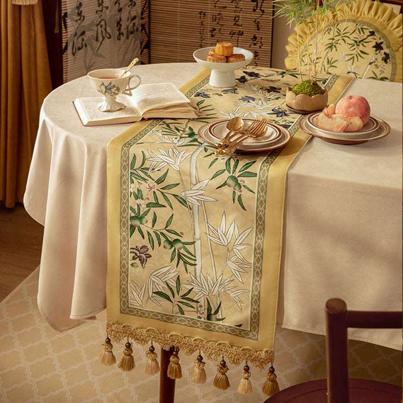 Chinoiserie Traditional Autumn Orchids Table Runner