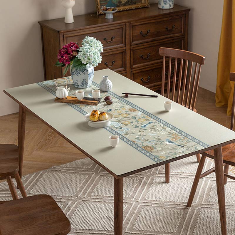 Chinoiserie Elegant High-end Floral Rectangular Leather Table Placemat