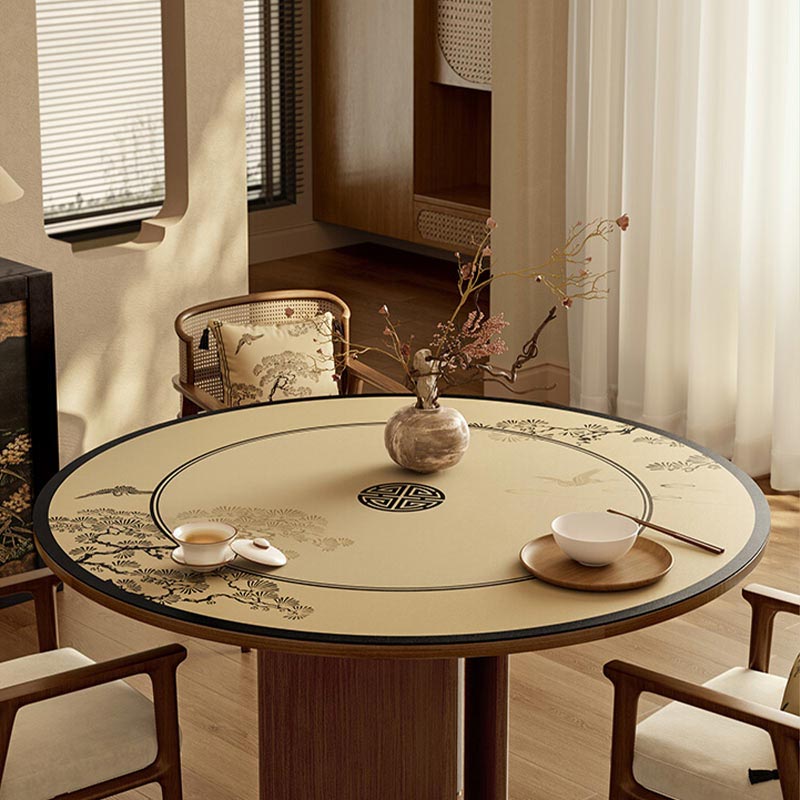 Chinoiserie Pine Crane Premium Leather Round Table Placemat