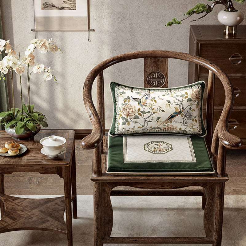 Chinoiserie Warm Spring Dark Green Wooden Chair Cushion