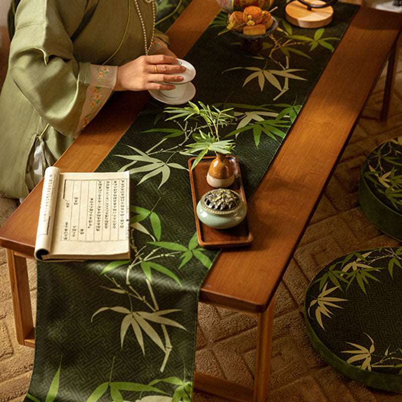 Chinoiserie Elegant Decor Green Bamboo Table Runner