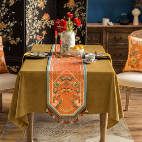 Chinoiserie Orange Mountain Hydrangea Table Runner