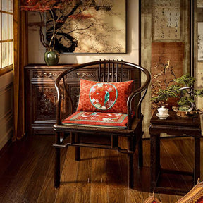 Chinoiserie Palace Red Glaze Festive Wooden Chair Cushion