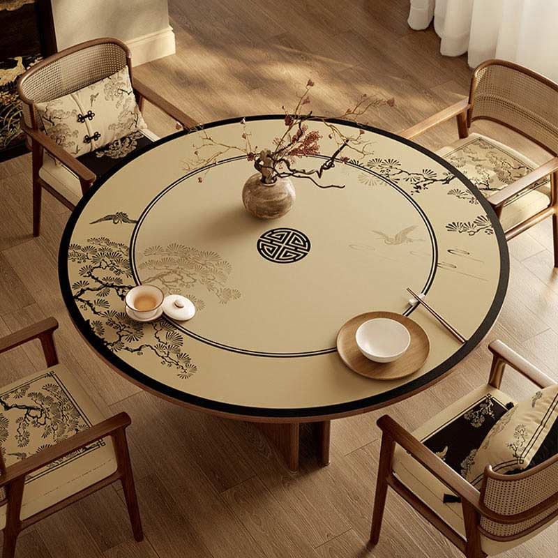 Chinoiserie Pine Crane Premium Leather Round Table Placemat