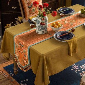 Chinoiserie Orange Mountain Hydrangea Table Runner