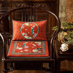 Chinoiserie Palace Red Glaze Festive Wooden Chair Cushion