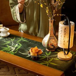 Chinoiserie Elegant Decor Green Bamboo Table Runner