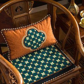 Chinoiserie Blue-Orange Classic Short Plush Chair Cushion