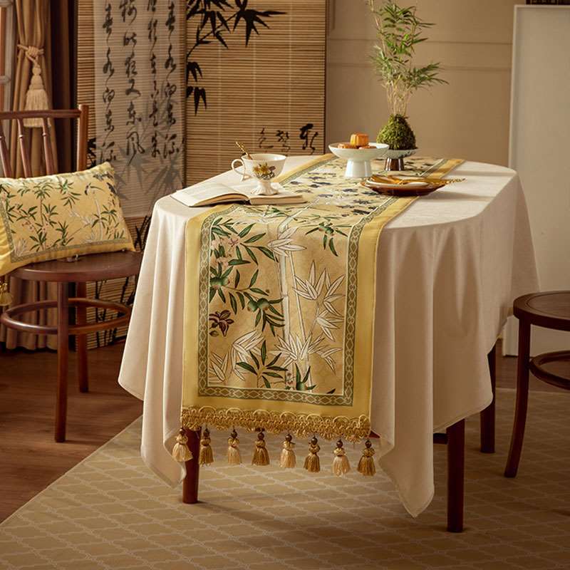 Chinoiserie Traditional Autumn Orchids Table Runner