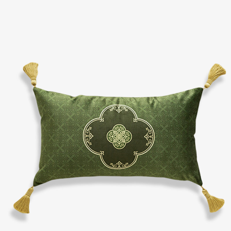 Chinoiserie Dark Green Vintage Short Plush Chair Cushion