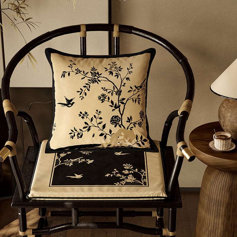 Chinoiserie Shadow Flowers Comfort Wooden Chair Cushion