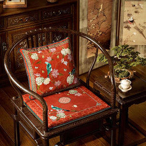 Chinoiserie Palace Red Glaze Festive Wooden Chair Cushion