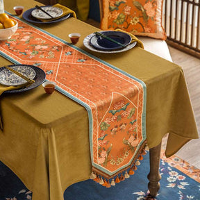 Chinoiserie Orange Mountain Hydrangea Table Runner