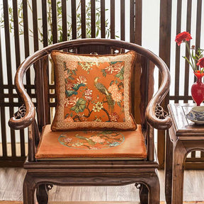 Chinoiserie Mountain Hydrangea Short Plush Wooden Chair Cushion