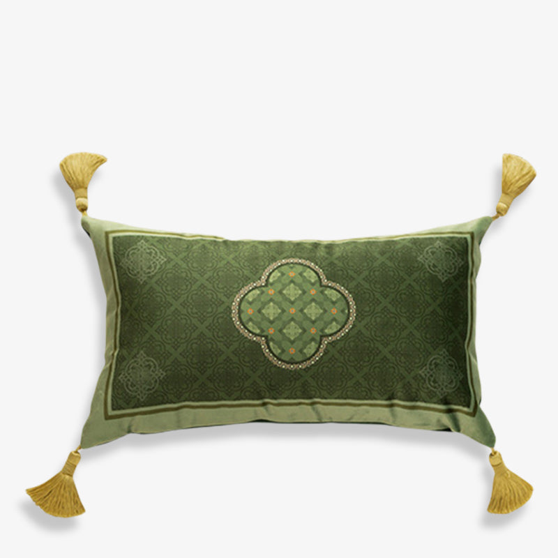 Chinoiserie Dark Green Vintage Short Plush Chair Cushion