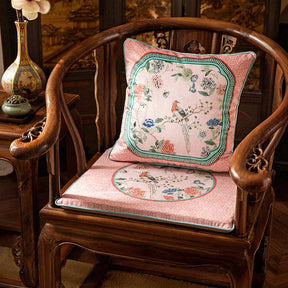 Chinoiserie Pink Spring High-end Wooden Chair Cushion