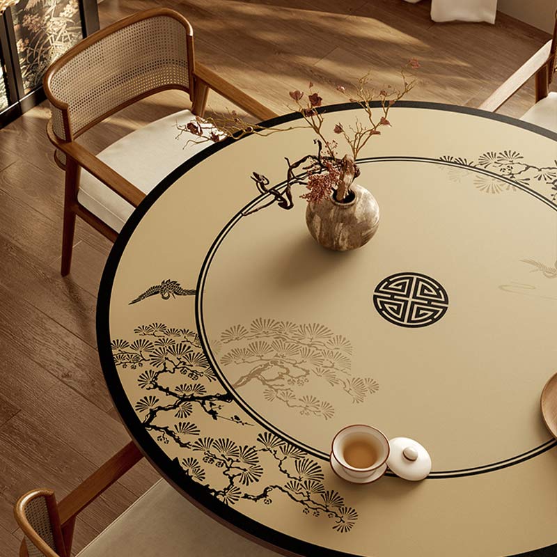 Chinoiserie Pine Crane Premium Leather Round Table Placemat