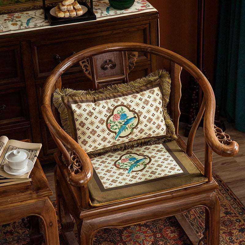 Chinoiserie Orange Persimmon Luxurious Wooden Chair Cushion