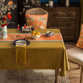 Chinoiserie Orange Mountain Hydrangea Table Runner