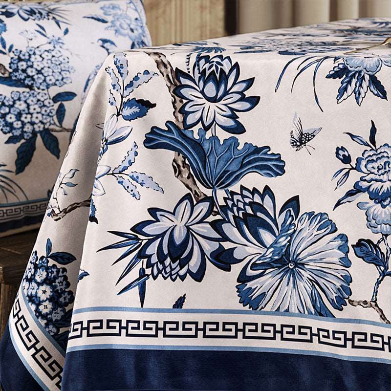 Chinoiserie Traditional Blue and White Long Table Runner