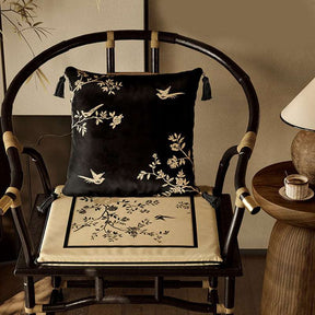 Chinoiserie Shadow Flowers Comfort Wooden Chair Cushion