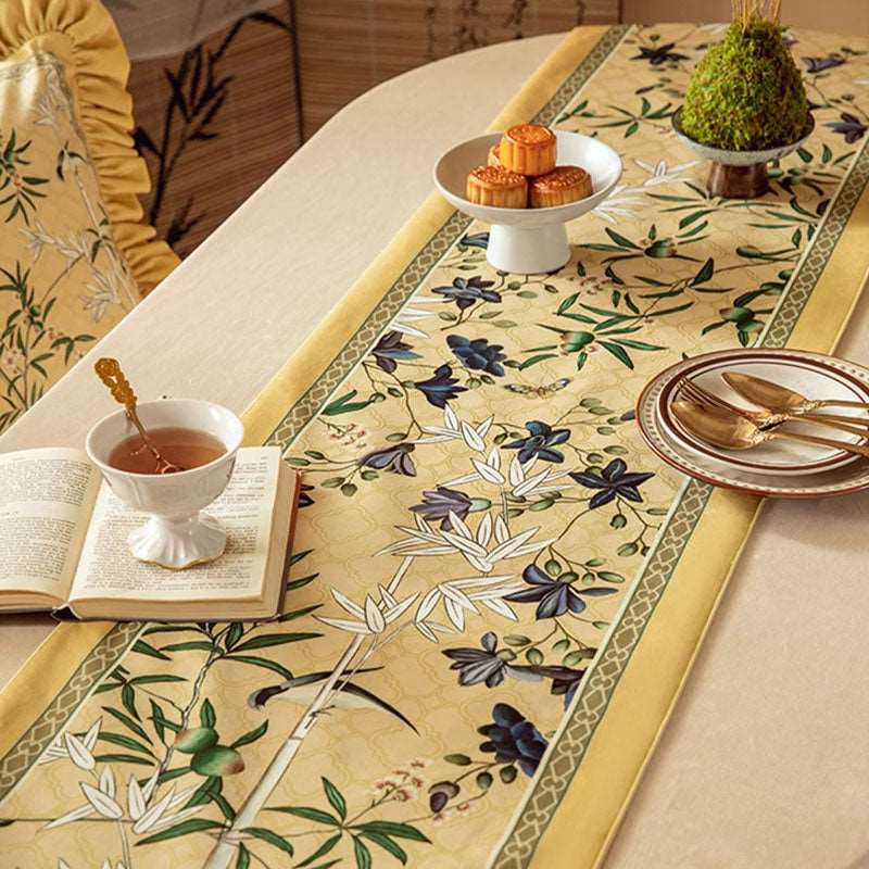 Chinoiserie Traditional Autumn Orchids Table Runner