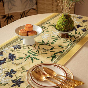 Chinoiserie Traditional Autumn Orchids Table Runner