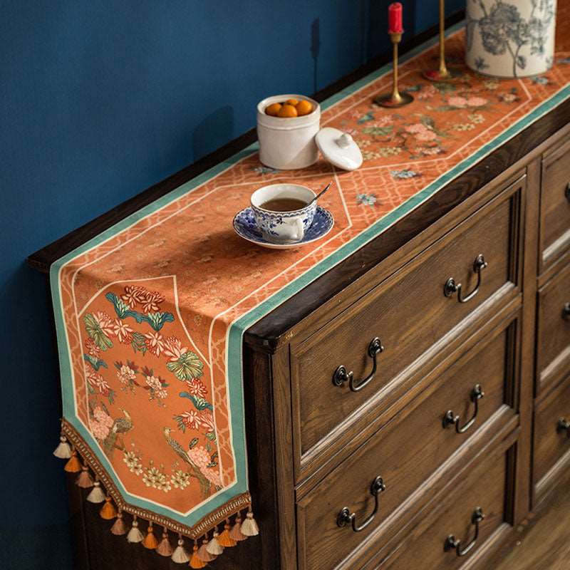 Chinoiserie Orange Mountain Hydrangea Table Runner