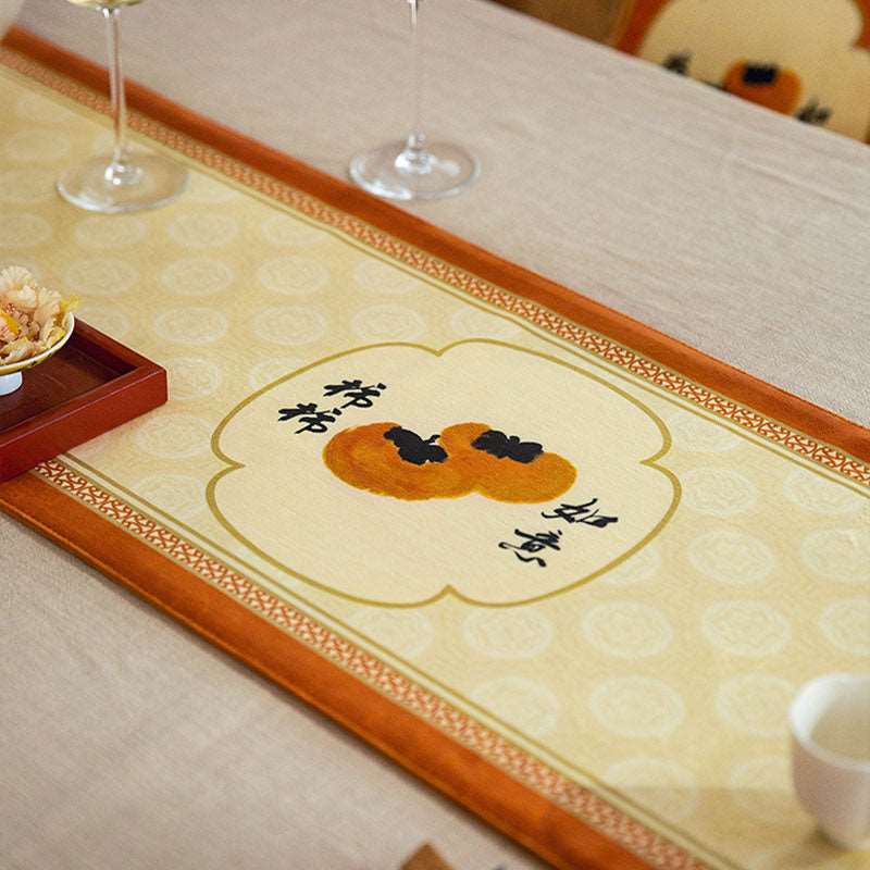 Chinoiserie Orange Persimmons Blessings Table Runner