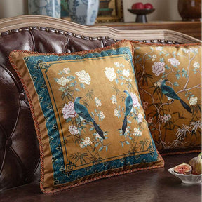 Chinoiserie Original Flowers and Birds Throw Pillow