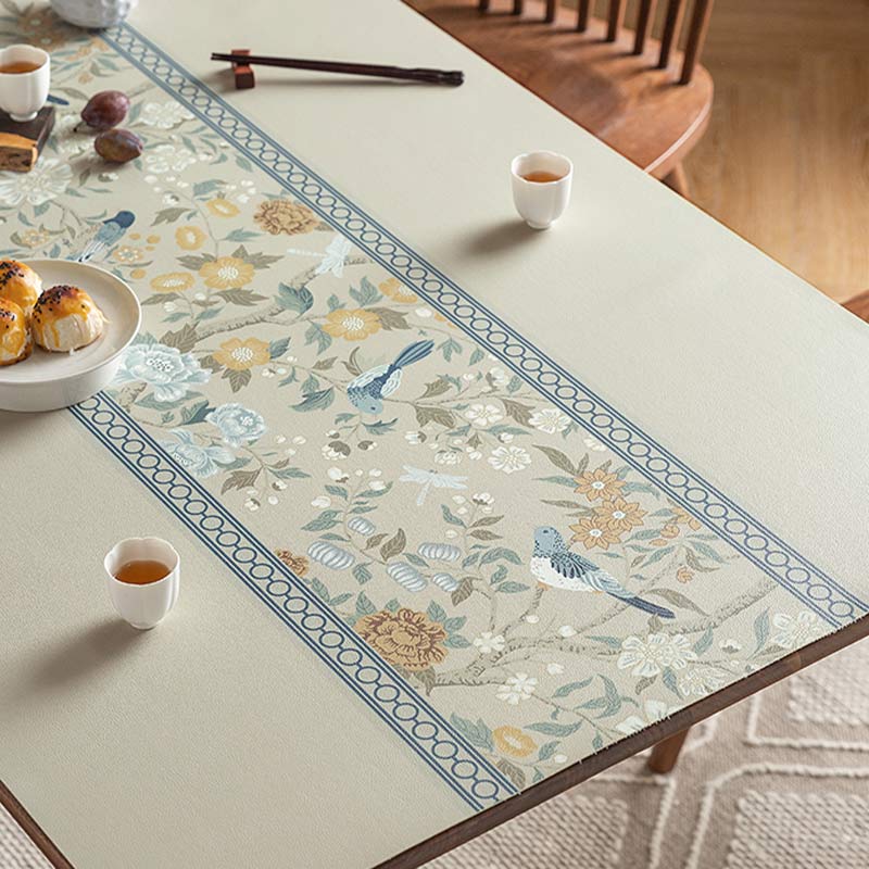 Chinoiserie Elegant High-end Floral Rectangular Leather Table Placemat