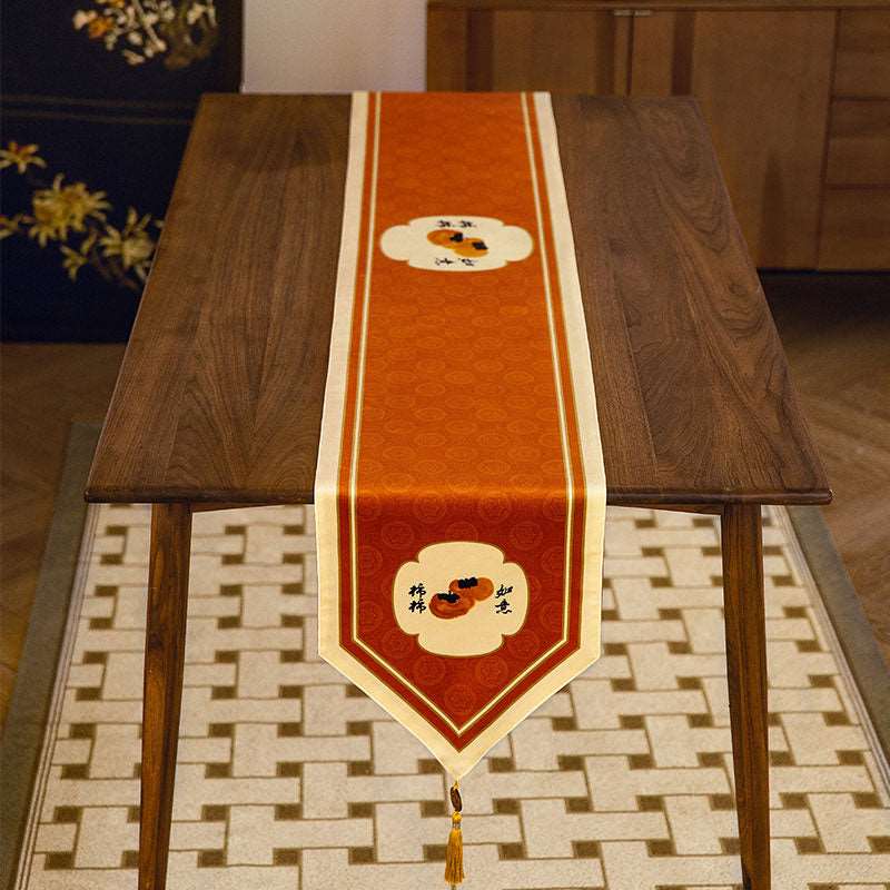 Chinoiserie Orange Persimmons Blessings Table Runner