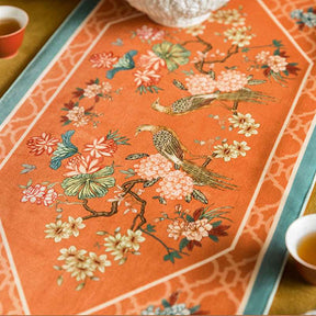 Chinoiserie Orange Mountain Hydrangea Table Runner