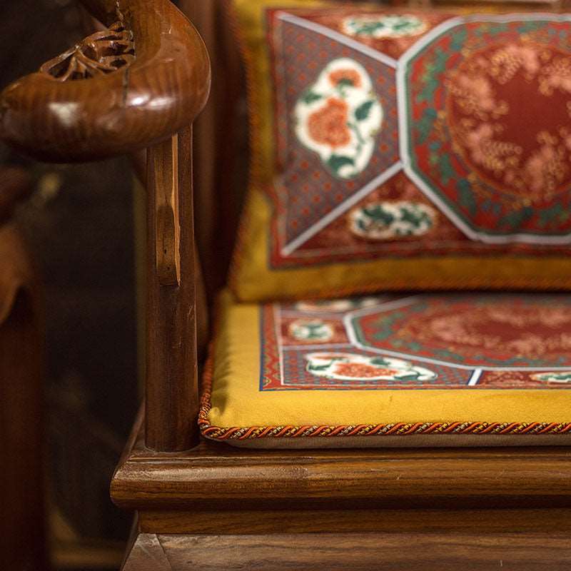 Chinoiserie Red-Yellow Glass Chinese Imperial Lumbar Pillow