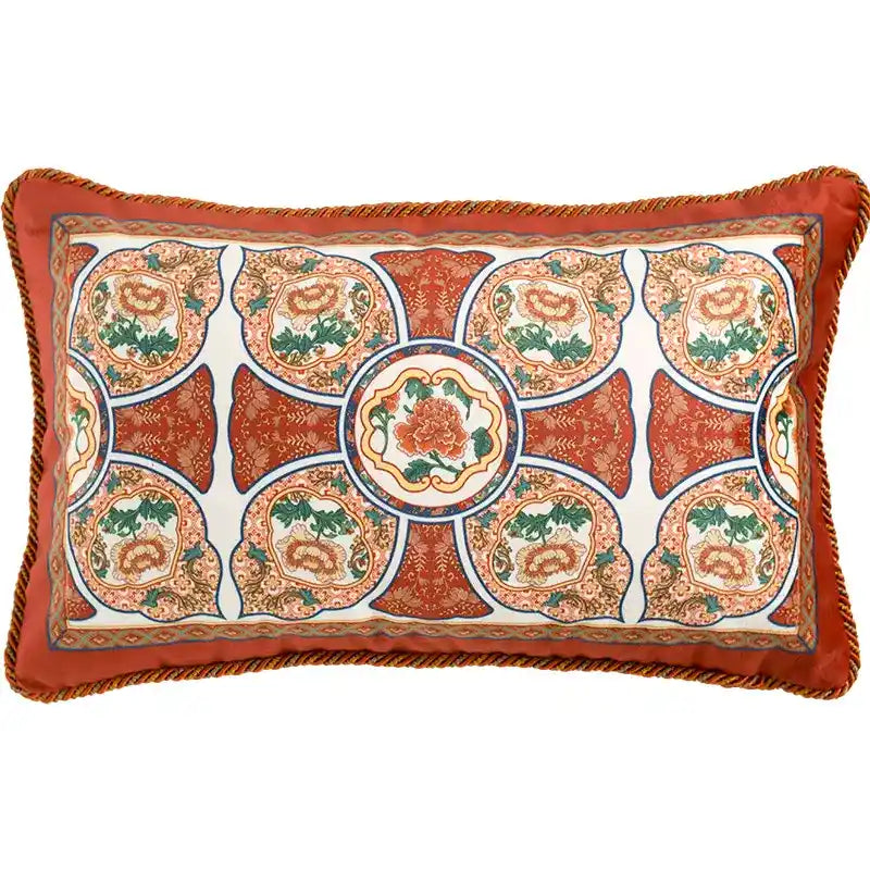 Chinoiserie Red-Yellow Glass Chinese Imperial Chair Cushion