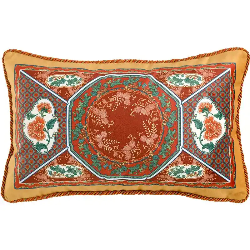 Chinoiserie Red-Yellow Glass Chinese Imperial Chair Cushion