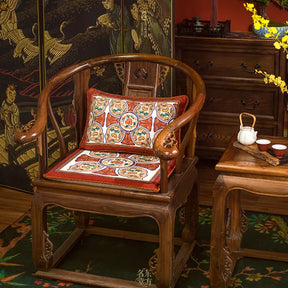 Chinoiserie Red-Yellow Glass Chinese Imperial Chair Cushion