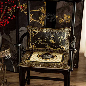 Chinoiserie Black-Gold Bamboo Vintage Wooden Chair Cushion