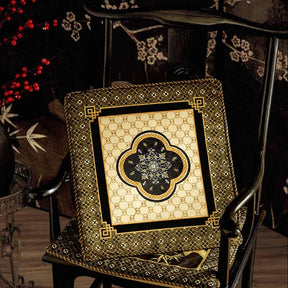 Chinoiserie Black-Gold Bamboo Vintage Wooden Chair Cushion