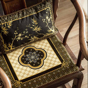 Chinoiserie Vintage Short Plush Lumbar Pillow Black-Gold Bamboo 30 x 50 cm