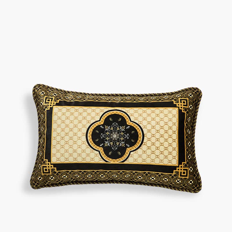 Chinoiserie Vintage Short Plush Lumbar Pillow Black-Gold Bamboo 30 x 50 cm